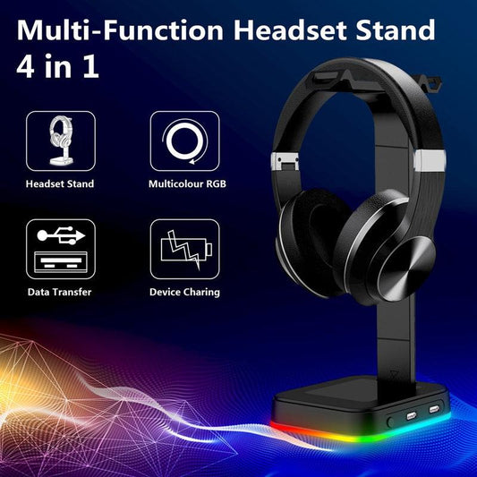 Desktop Gamer 2 In 1 RGB Headphone Stand Power Strip Desk Gaming Headset Holder With 2 USB Charging Earphone Hanger - trendsocialshop